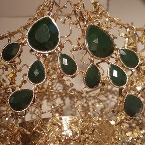 Deep Green Gold Dangly Earrings